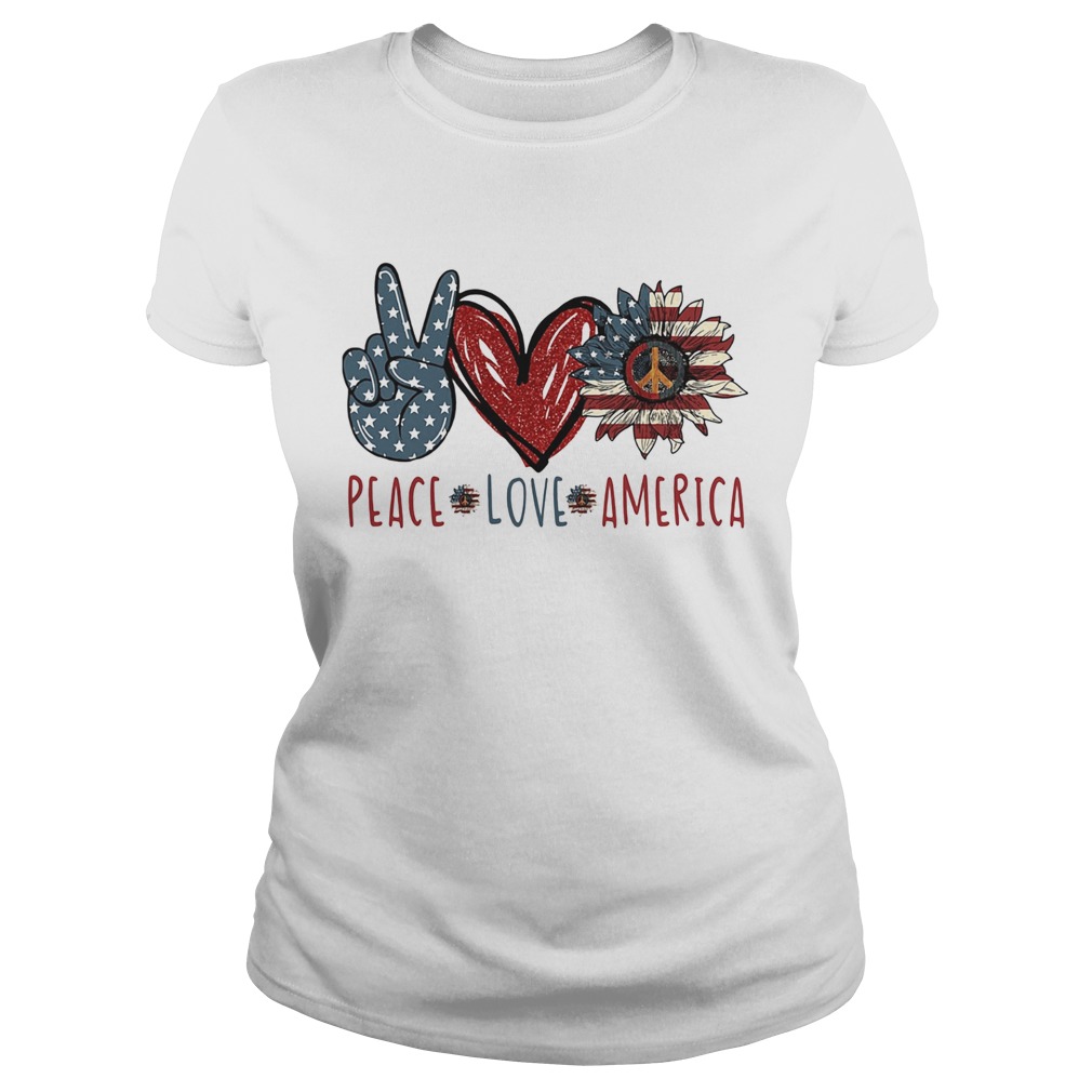 Peace love American flag veteran Independence Day heart  Classic Ladies