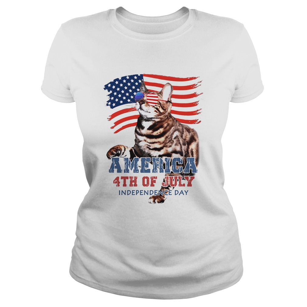 Cat American 4th of July flag veteran Independence day  Classic Ladies