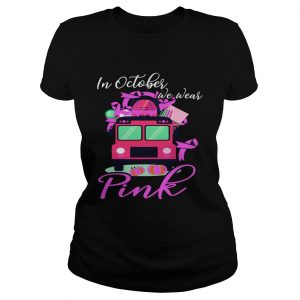 In October We Wear Bus Pink Pumpkin Breast Cancer Halloween TShirt Classic Ladies