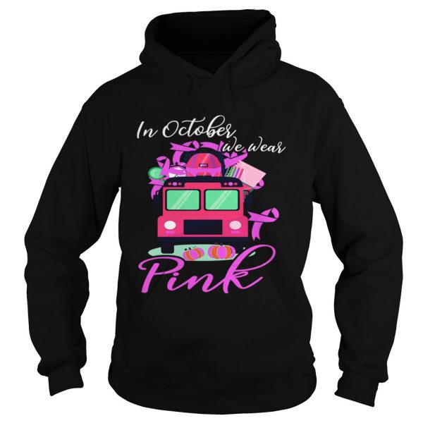 In October We Wear Bus Pink Pumpkin Breast Cancer Halloween TShirt Hoodie