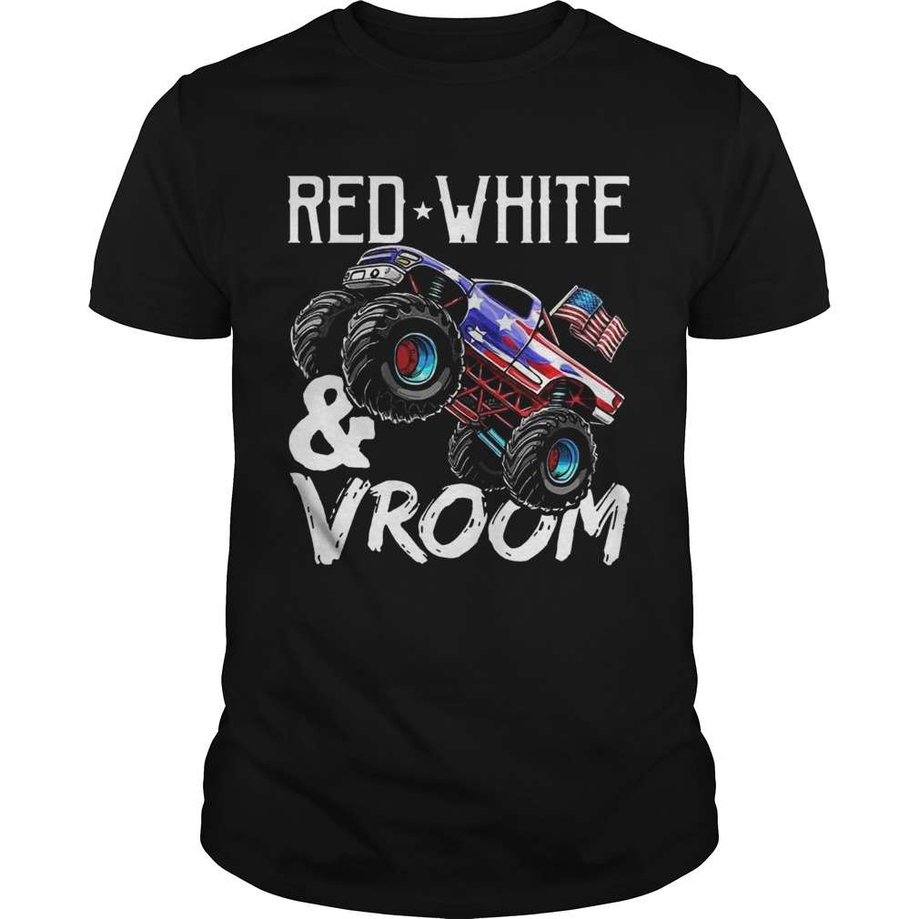 Red White Vroom Monster Truck American Flag July 4Th shirt