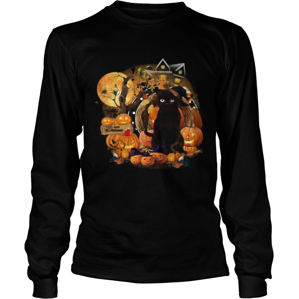 Black Cat Witch Pumpkin Witch Halloween  Long Sleeve
