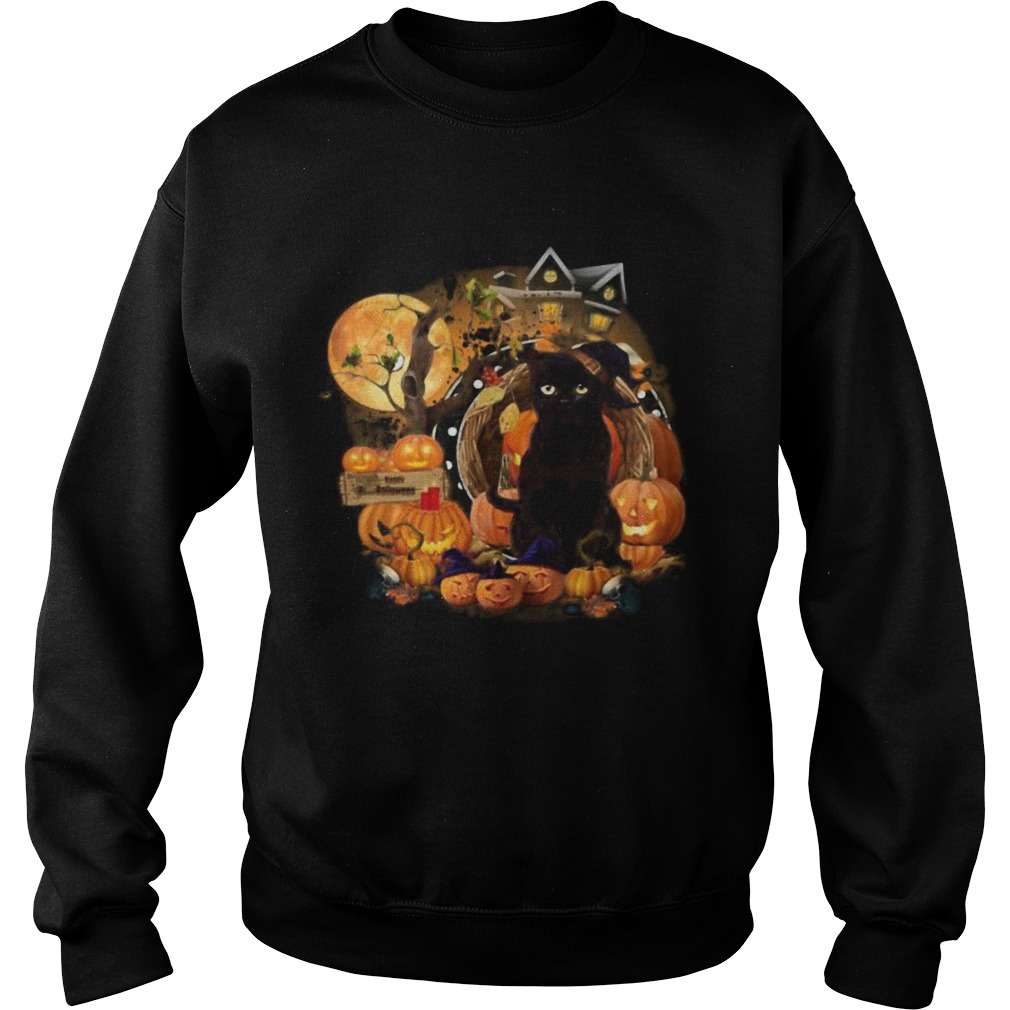 Black Cat Witch Pumpkin Witch Halloween  Sweatshirt