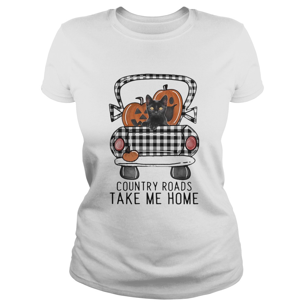 Country Roads Take Me Home Pumpkin Cat Halloween  Classic Ladies