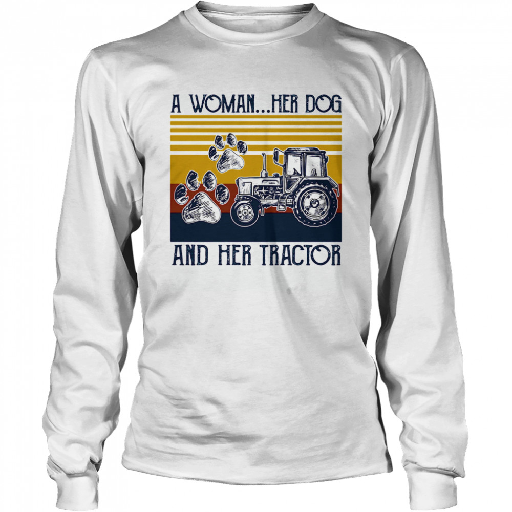 A Woman Her Dog And Her Tractor Vintage  Long Sleeved T-shirt