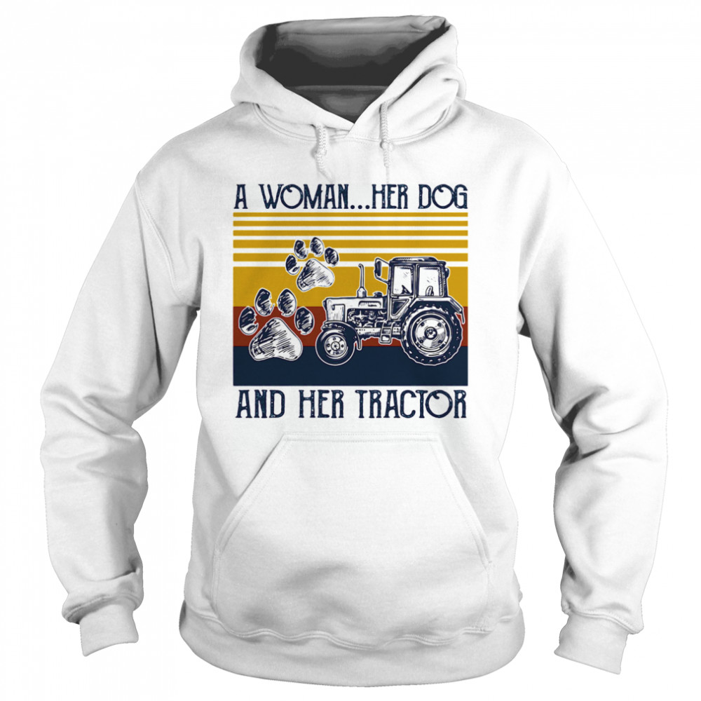 A Woman Her Dog And Her Tractor Vintage  Unisex Hoodie