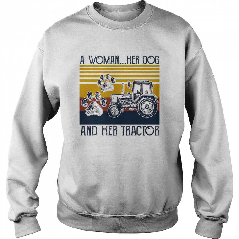 A Woman Her Dog And Her Tractor Vintage  Unisex Sweatshirt