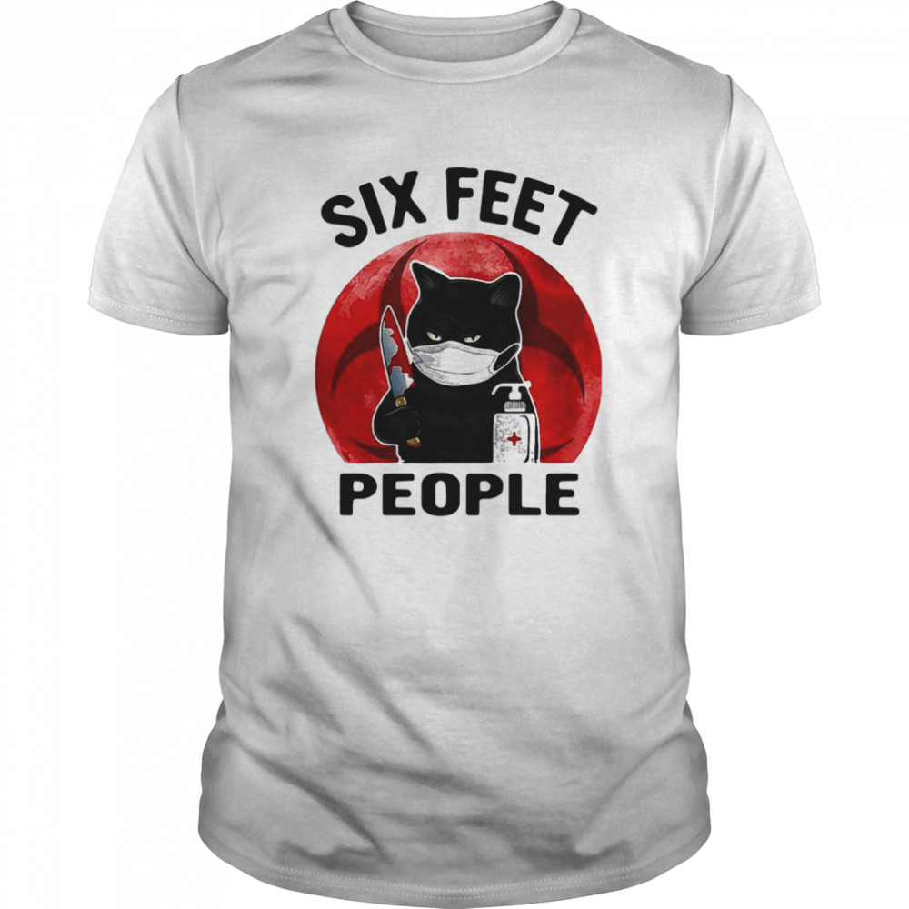 Black Cat Face Mask Knife Blood Six Feet People Blood Moon  Classic Men's T-shirt