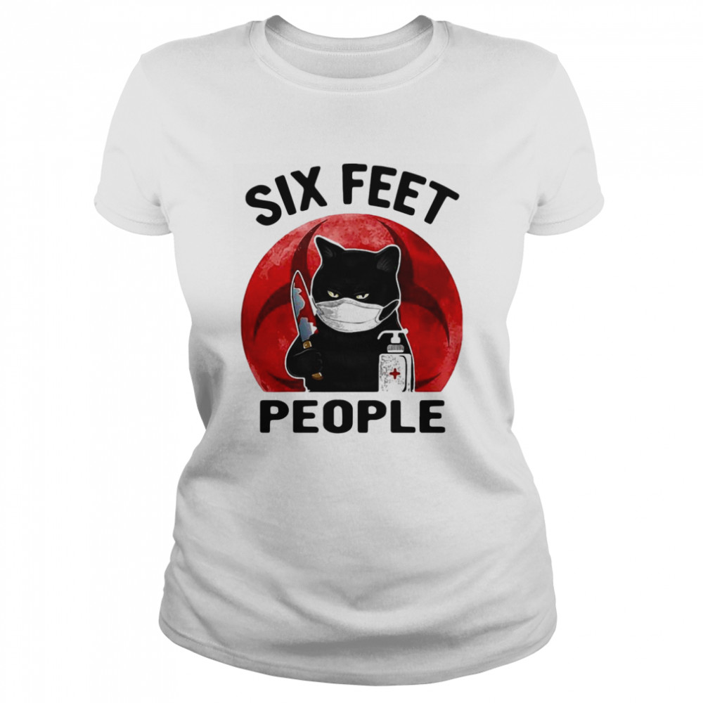 Black Cat Face Mask Knife Blood Six Feet People Blood Moon  Classic Women's T-shirt