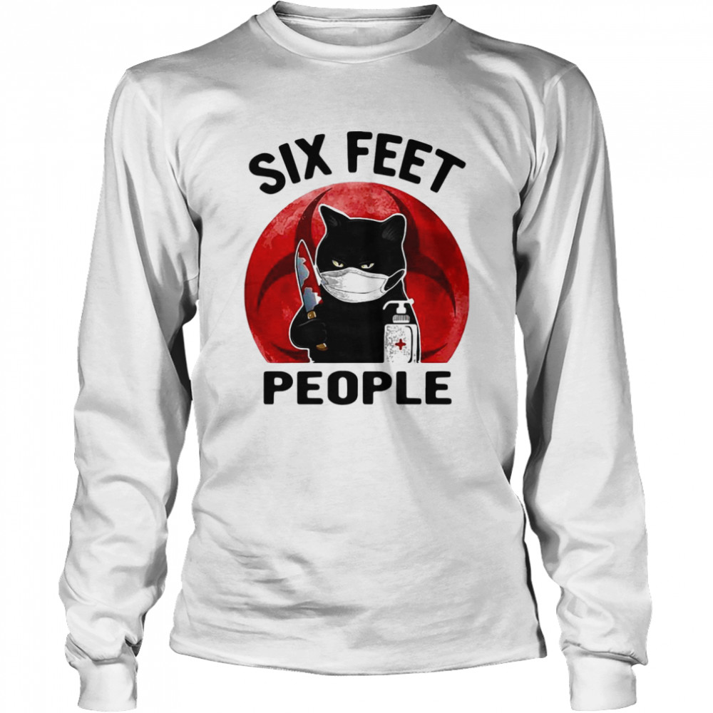 Black Cat Face Mask Knife Blood Six Feet People Blood Moon  Long Sleeved T-shirt