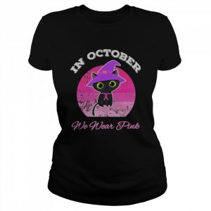 Halloween Cat In October We Wear Pink ribbon cat lovers  Classic Women's T-shirt