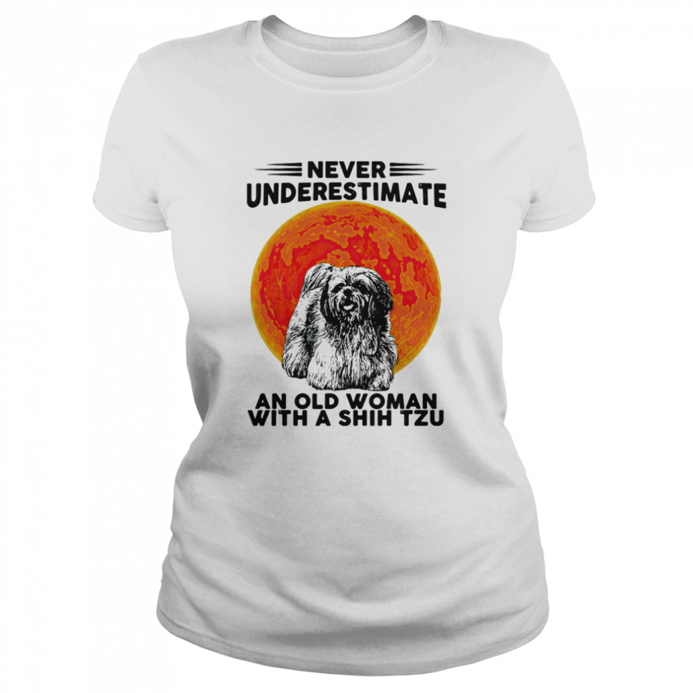 Never Underestimate An Old Woman With A Shih Tzu Dog Moon Halloween  Classic Women's T-shirt