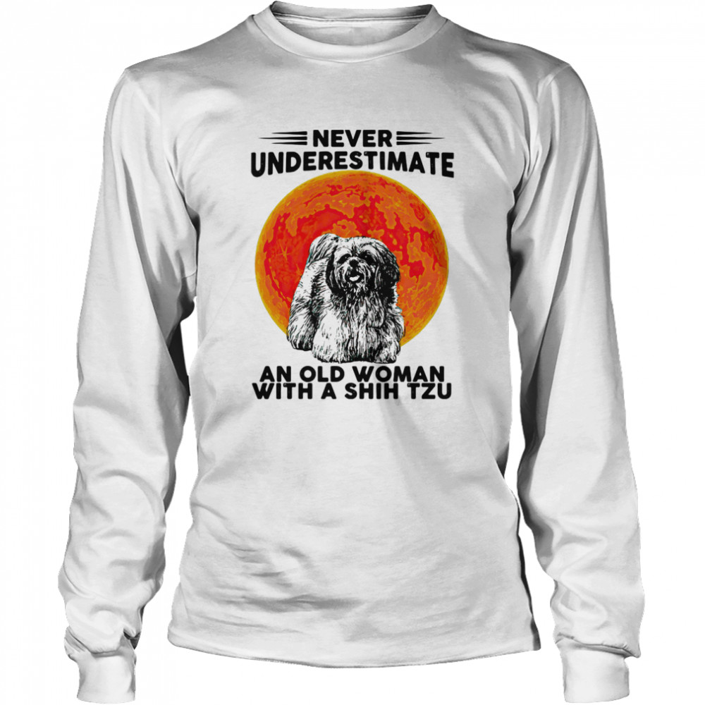 Never Underestimate An Old Woman With A Shih Tzu Dog Moon Halloween  Long Sleeved T-shirt