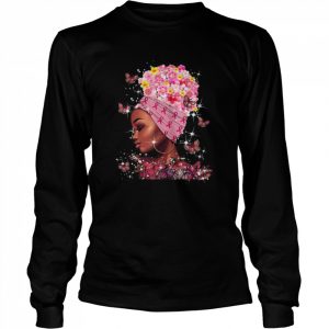 In October We Wear Pink Black Woman Breast Cancer Awareness  Long Sleeved T-shirt