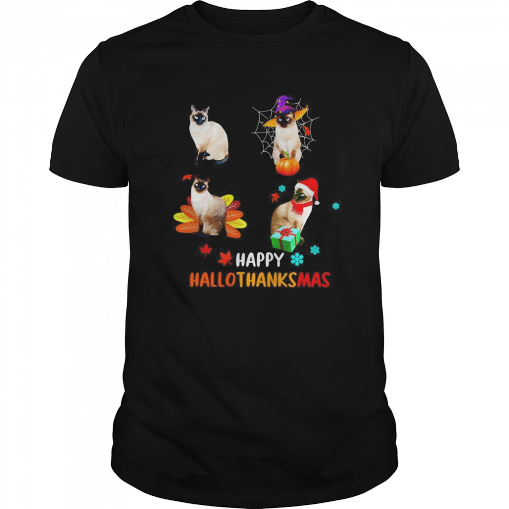 Siamese Cat happy HalloThanksMas shirt