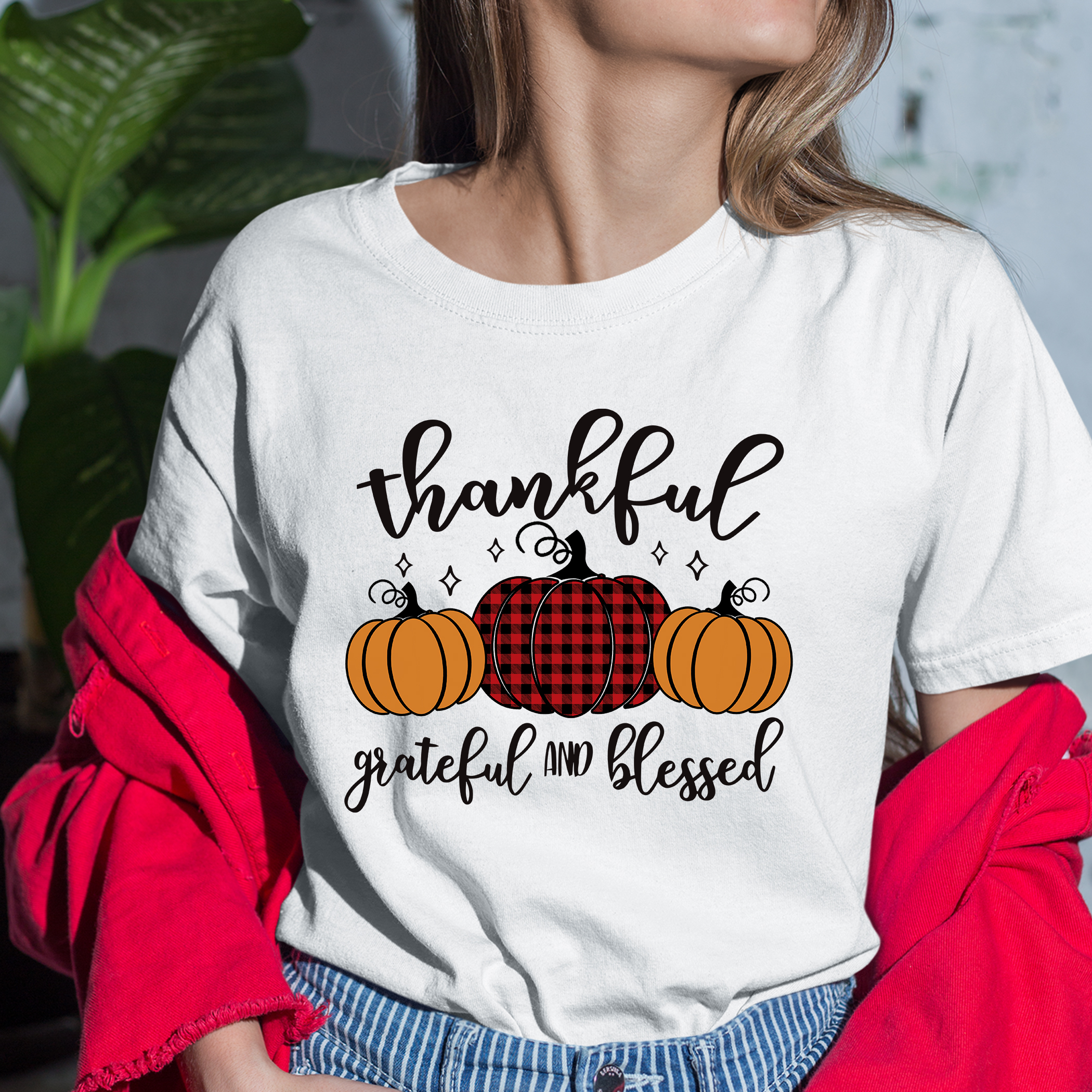 Thankful Grateful Blessed Thanksgiving Buffalo Plaid Pumpkin shirt