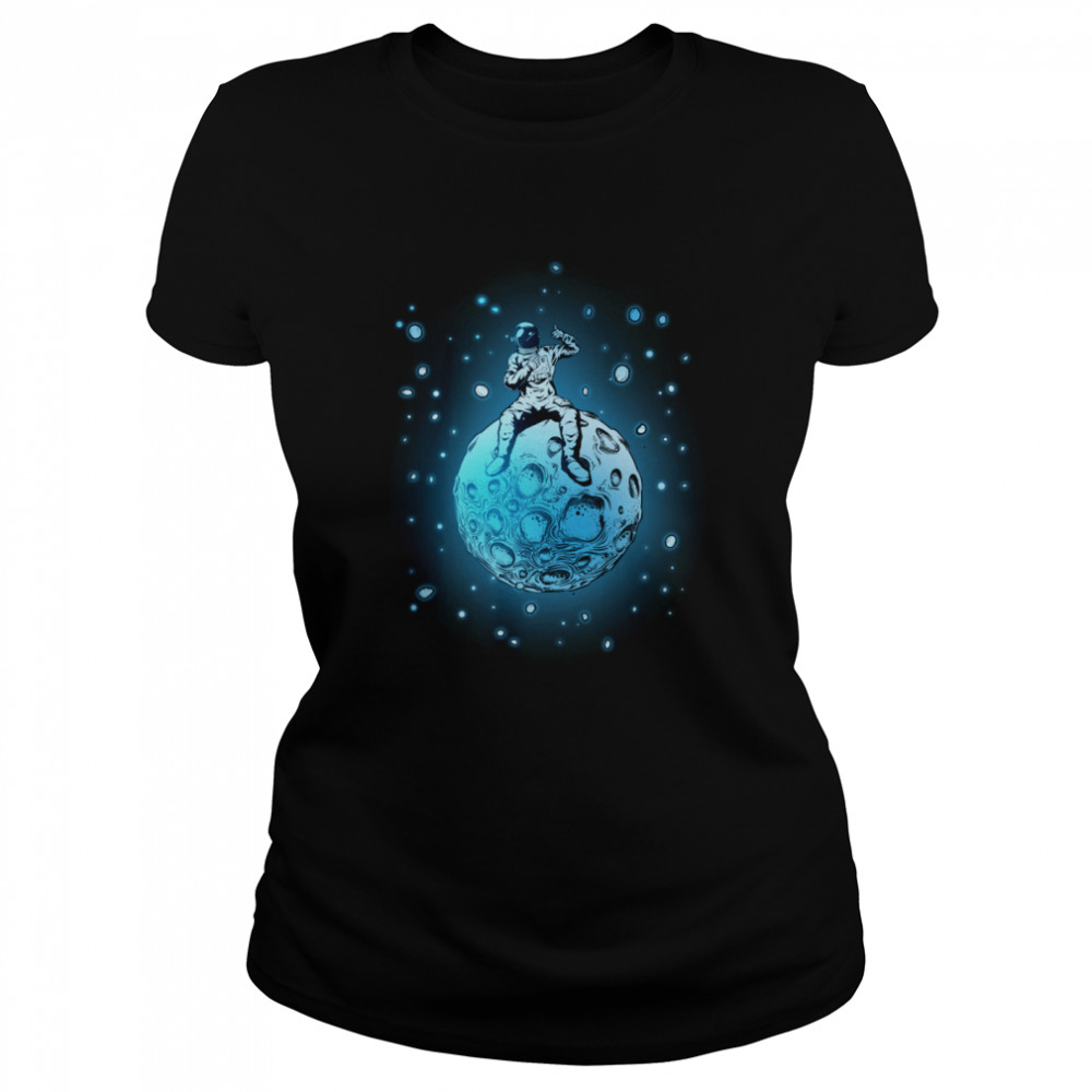 Astronaut Sitting On Planet Outer Space  Classic Women's T-shirt