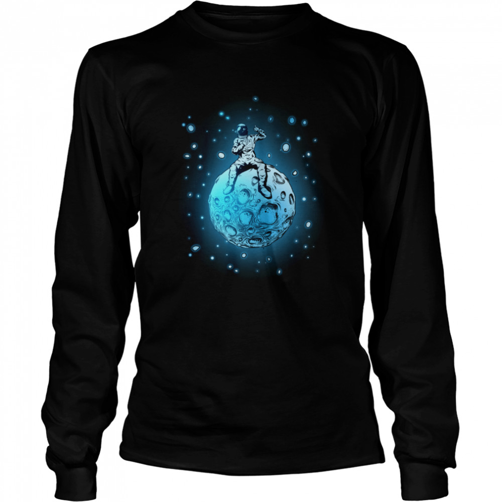 Astronaut Sitting On Planet Outer Space  Long Sleeved T-shirt