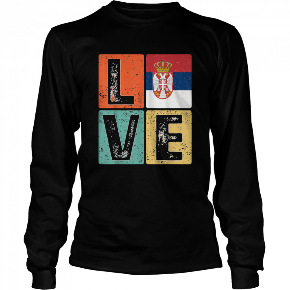 Vintage Retro I Love Serbia Flag for Serbian Pride  Long Sleeved T-shirt