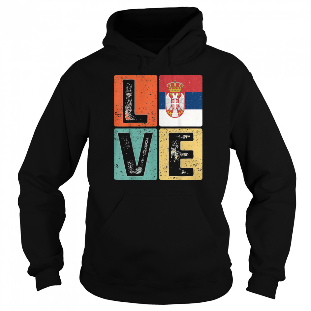 Vintage Retro I Love Serbia Flag for Serbian Pride  Unisex Hoodie