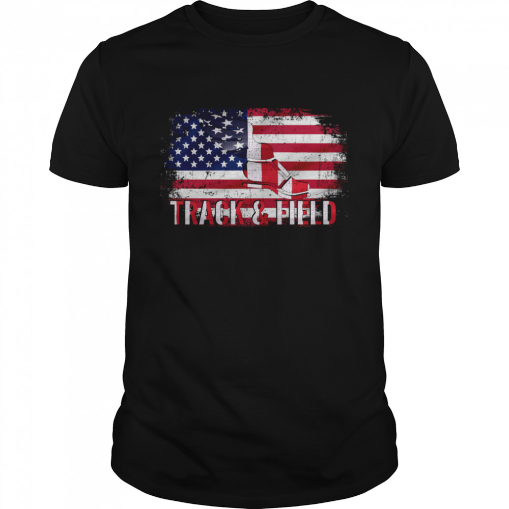 Vintage Track And Field With American Flag For Sports  Classic Men's T-shirt