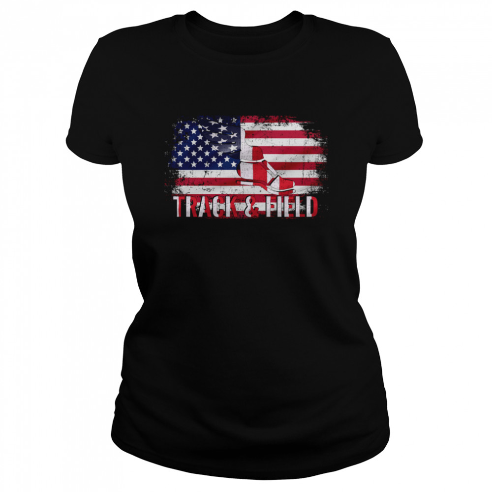 Vintage Track And Field With American Flag For Sports  Classic Women's T-shirt