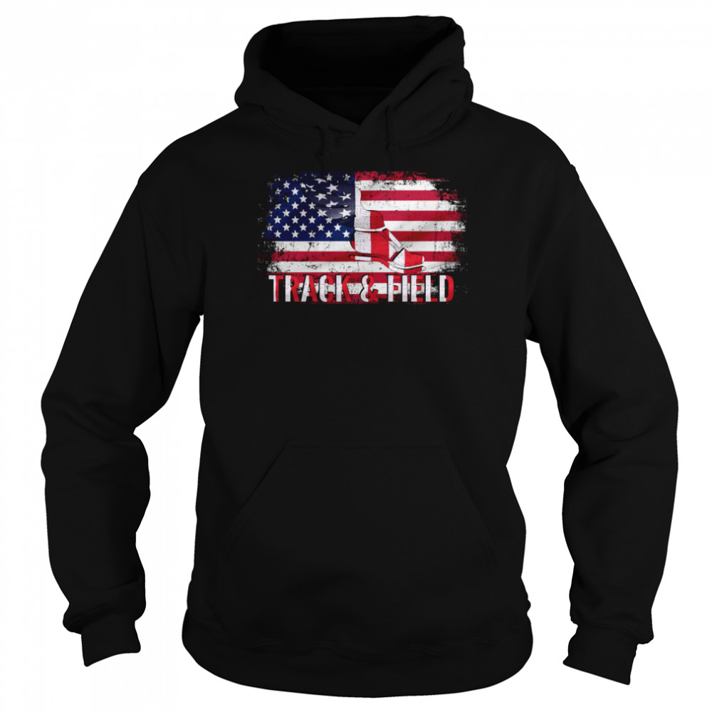 Vintage Track And Field With American Flag For Sports  Unisex Hoodie