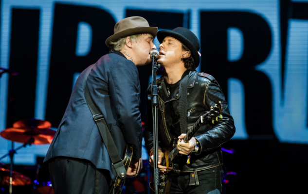The Libertines’ Pete Doherty and Carl Barât carry out dwell on stage throughout day three of Lollapalooza Brazil Music Festival at Interlagos Racetrack on March 27, 2022 in Sao Paulo, Brazil CREDIT