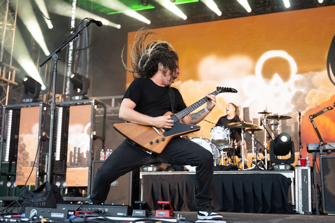 Coheed & Cambria performing on day two of the inaugural Adjacent Music Festival in Atlantic City, New Jersey on Sunday, May 28, 2023.