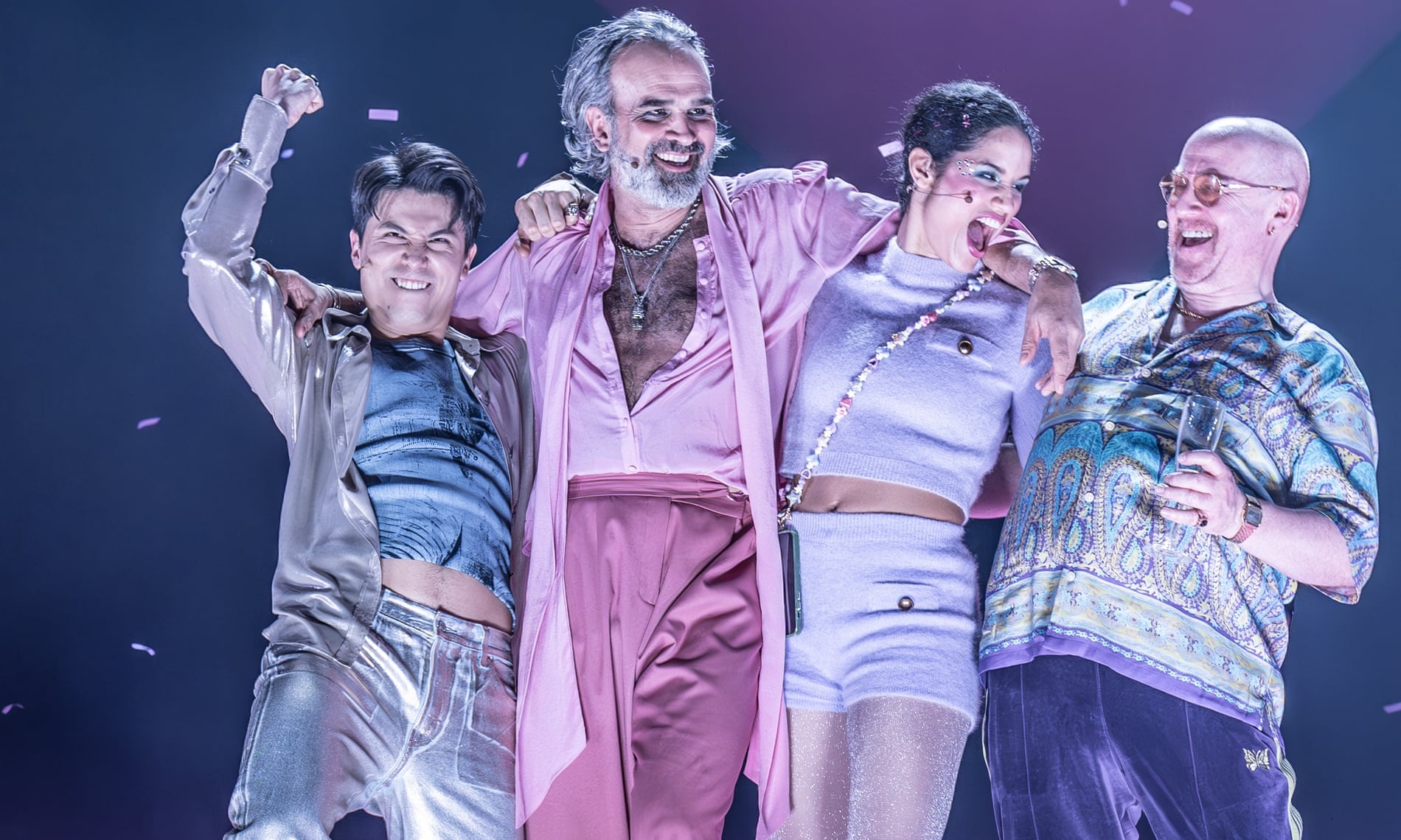 Gerald Kyd as Don Pedro (second left) has a hot pink look in Much Ado About Nothing.