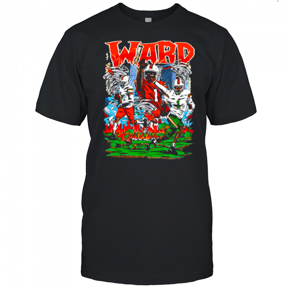 WARD Number 1 Miami Hurricanes Football Player Comic Style City Flames shirt