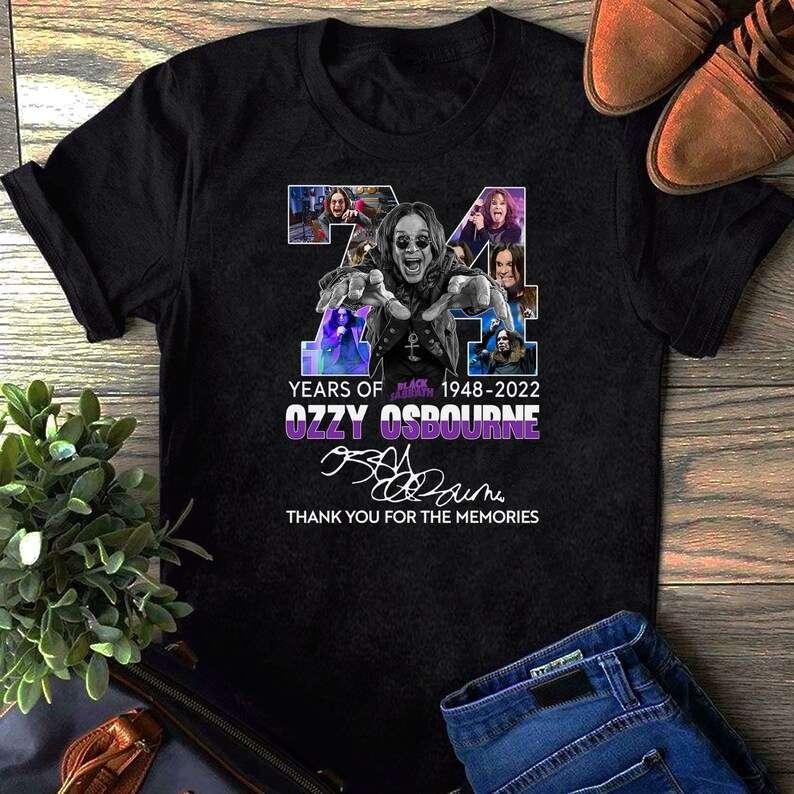 74 Years of Black Sabbath 1948-2022 Ozzy Osbourne Signatures Thank You For The Memories T-Shirt Merch
