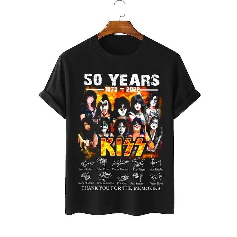 Kiss Band 50 Year Anniversary 1973-2022 Signatures Thank You For The Memories T-Shirt