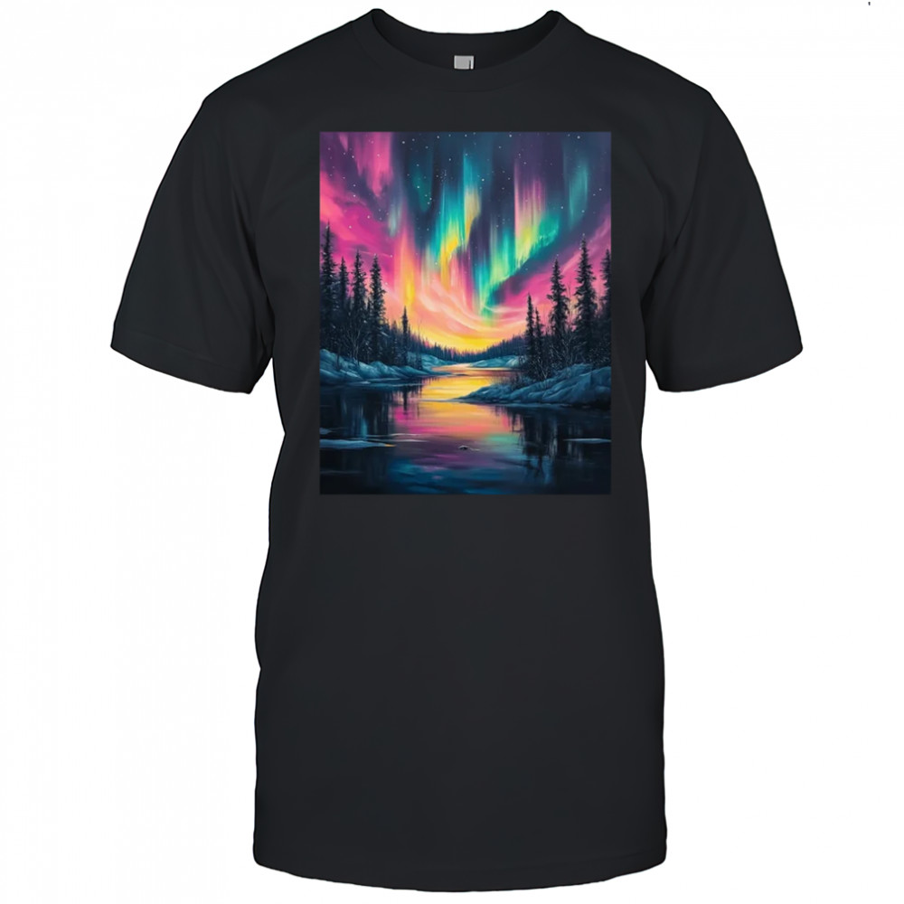 Alaska Landscape Aurora Borealis Northern Lights Vacation shirt