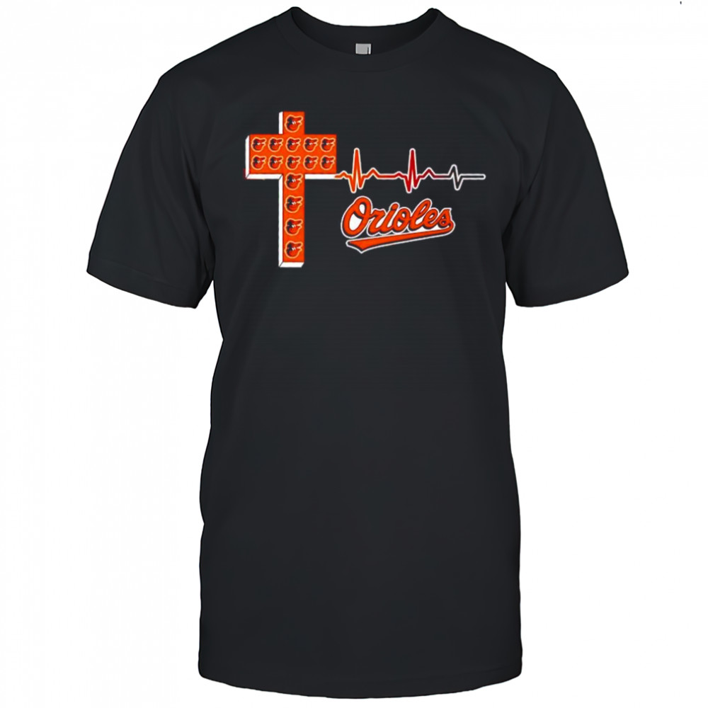 Baltimore Orioles logo Christian cross heartbeat shirt
