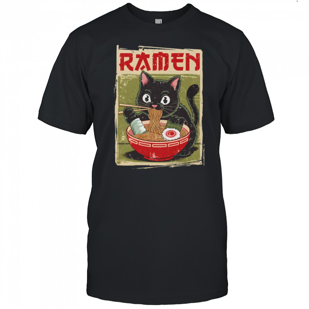 Black Cat Ramen Lover Anime Design Women Men Kids Adults shirt