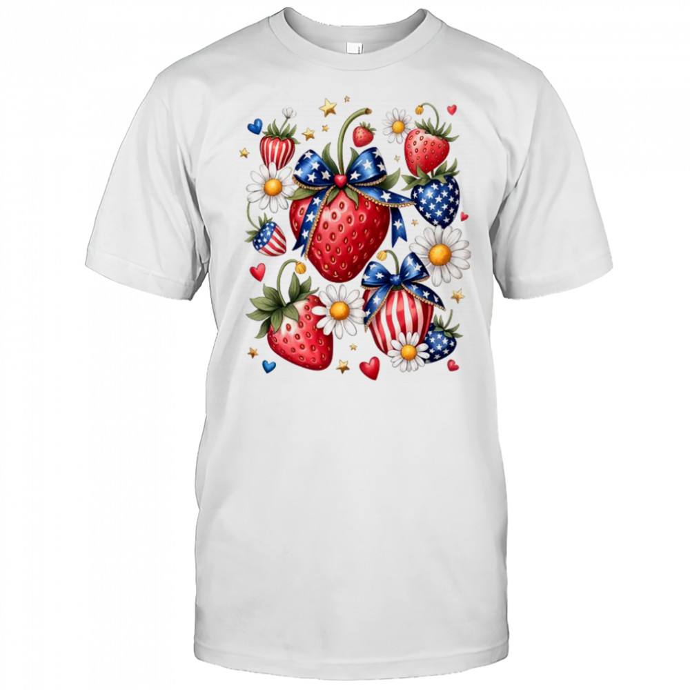 Boho 4th Of July Strawberry Patriotic Independence Day shirt
