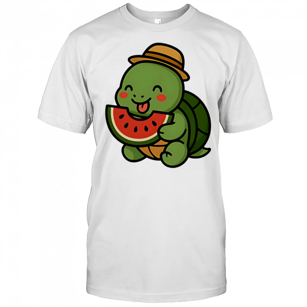 Cheerful turtle eating watermelon cute summer shirt