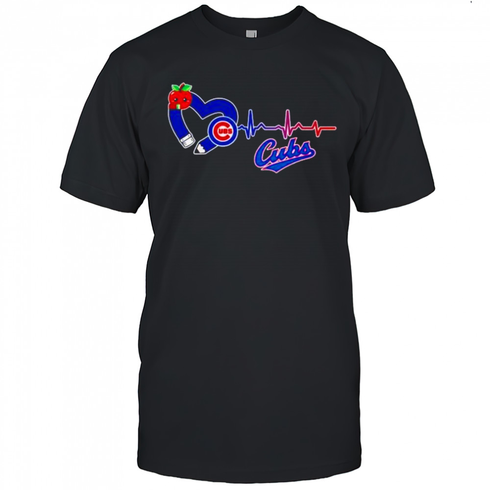 Chicago Cubs logo pencil apple teaching heartbeat shirt