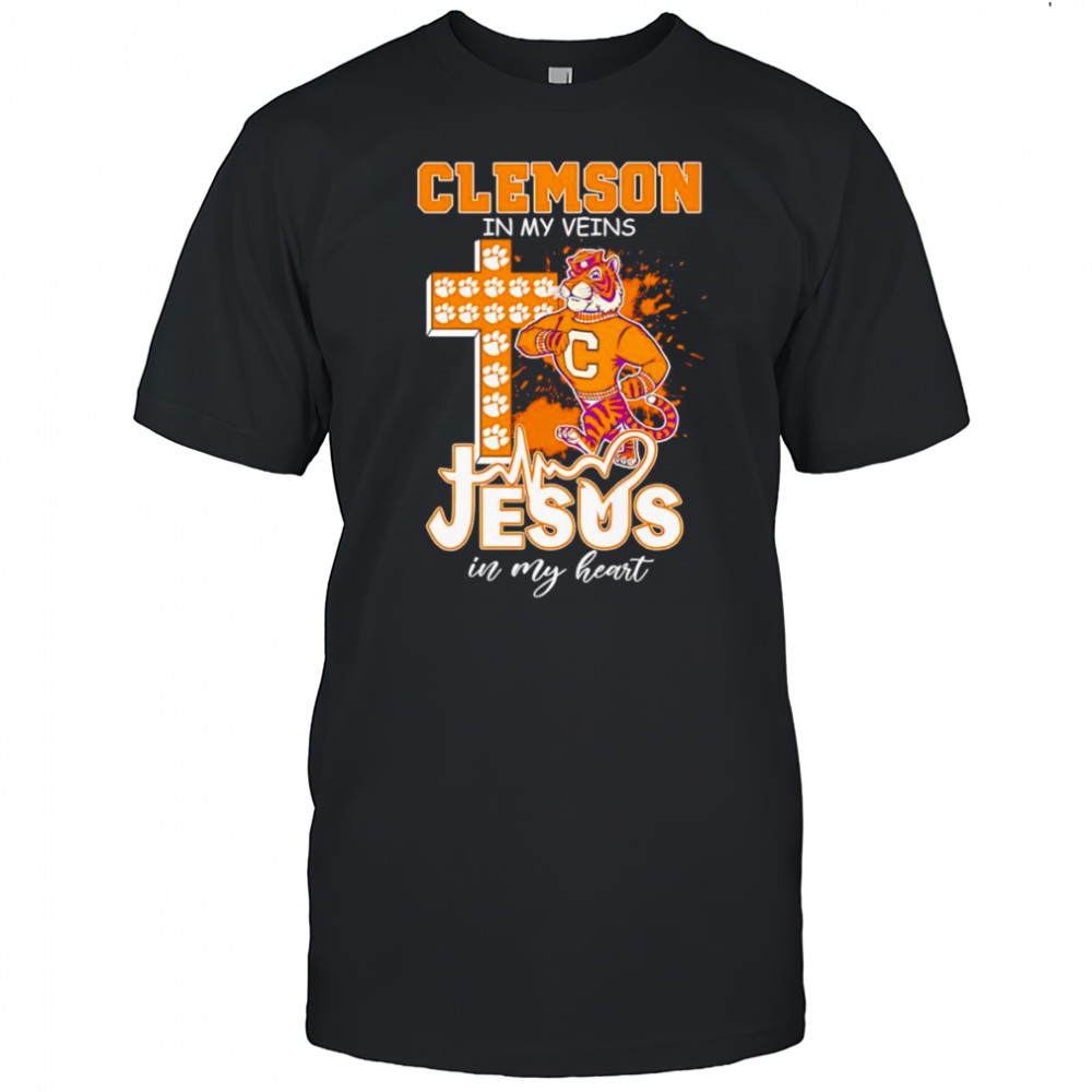 Clemson in my veins Jesus in my heart mascot shirt