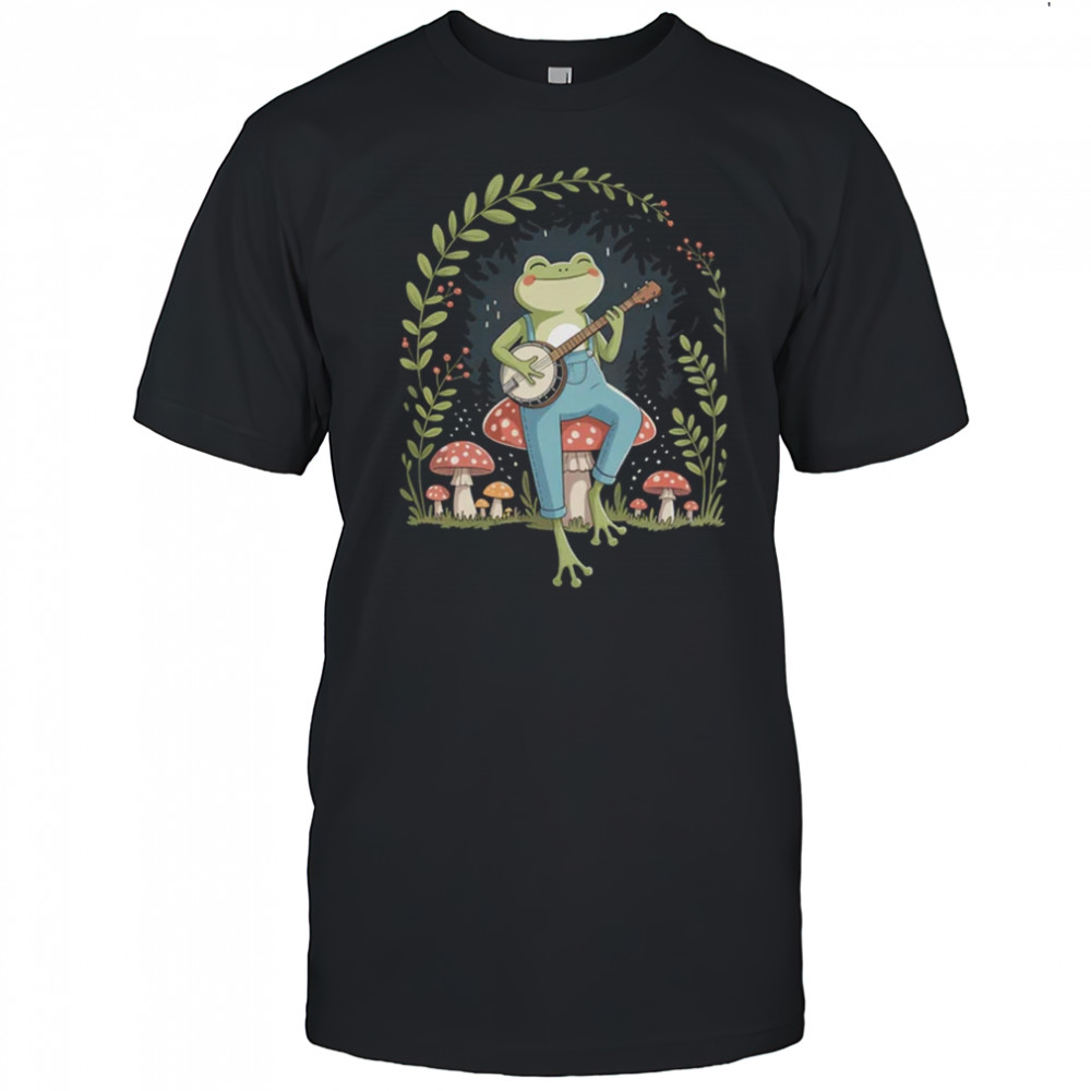 Cottagecore Aesthetic Frog Playing Banjo On Mushroom Cute shirt