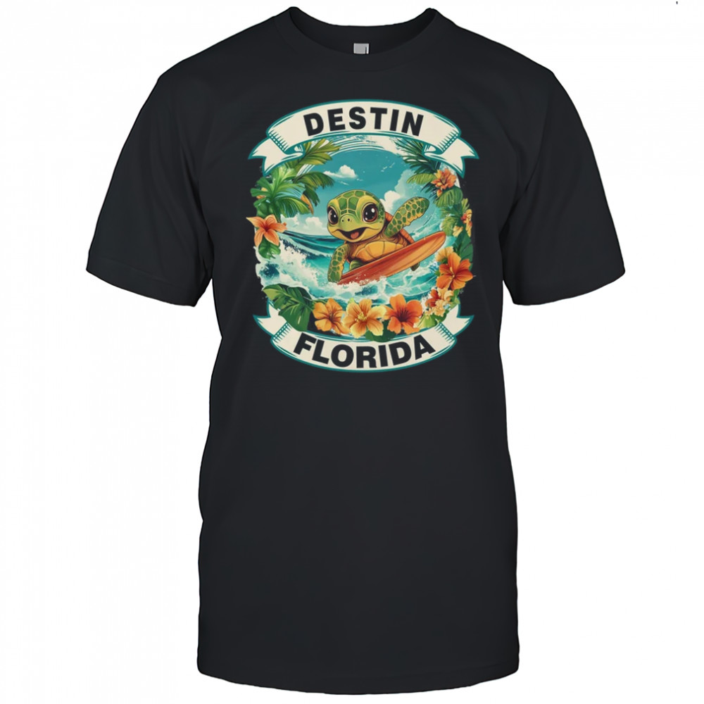 Destin Florida Cute Sea Turtle Surfing Summer Vacation shirt