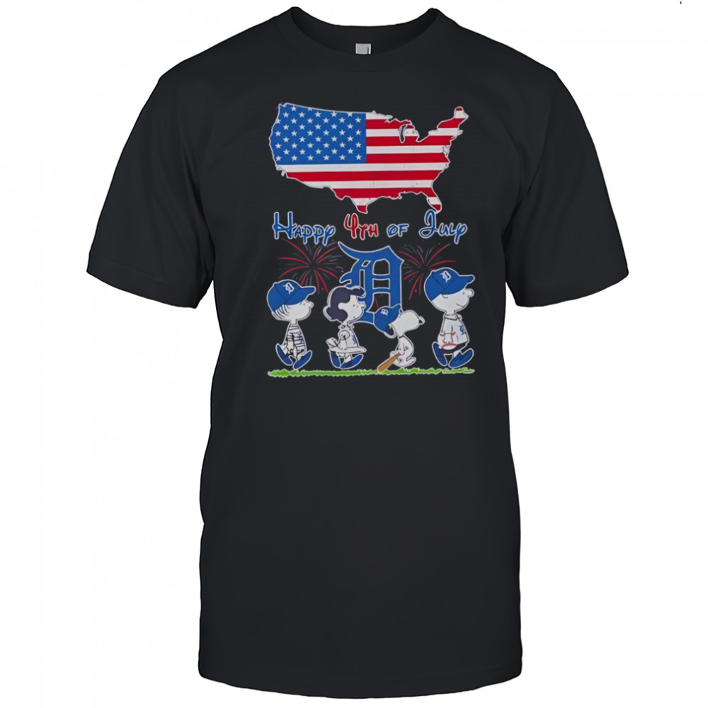 Detroit Tigers Snoopy And Friends Happy 4th Of July Flag American T-Shirt