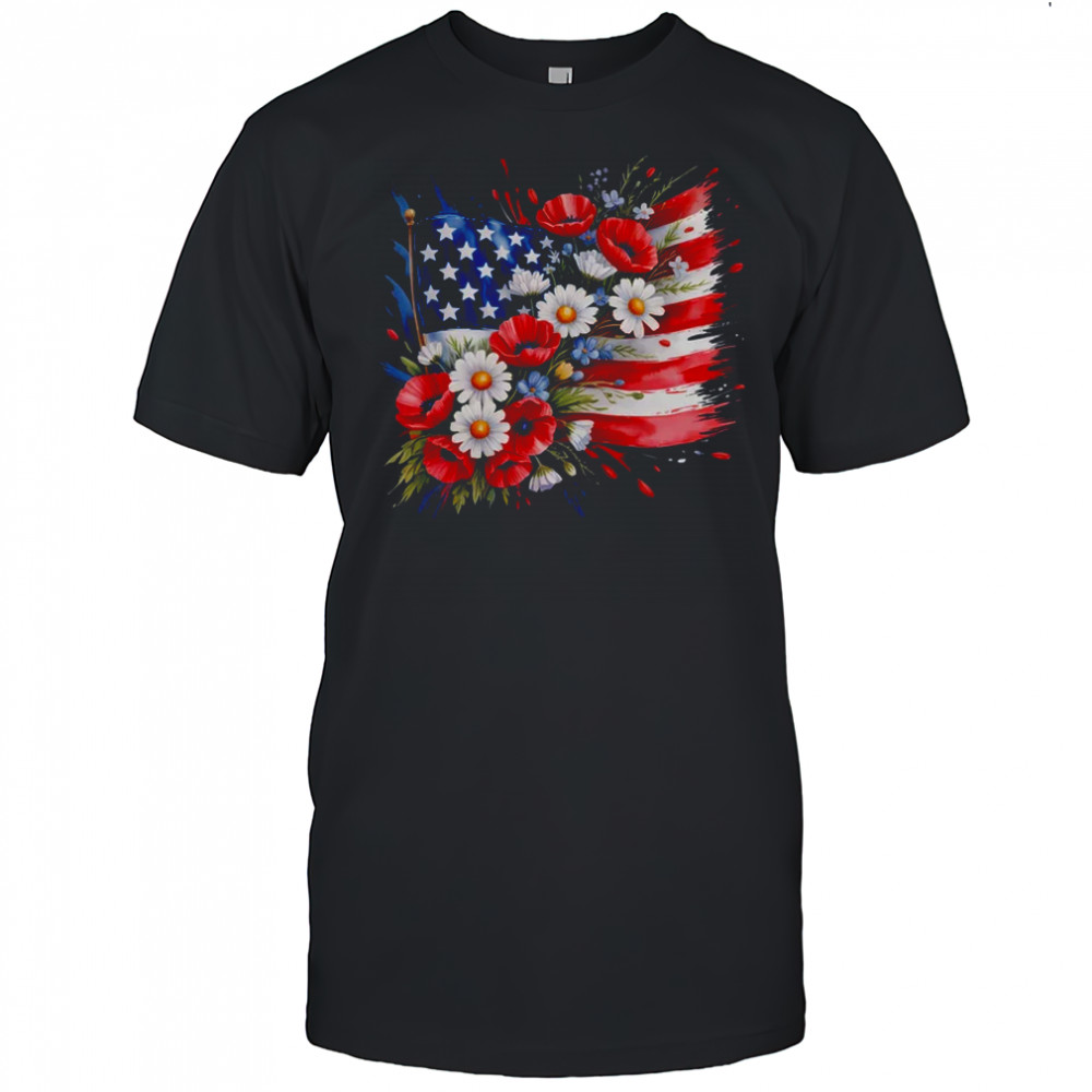 Floral Flag American Flag 4th Of July America Patriotic shirt