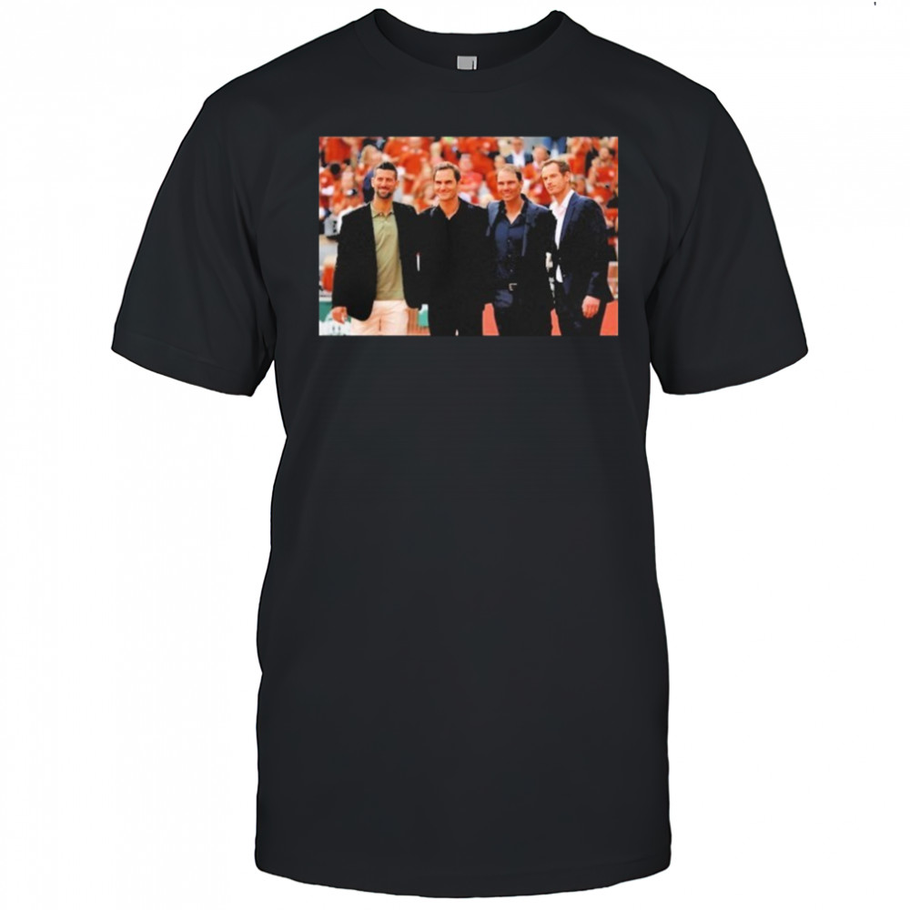 Four Tennis Legends Djokovic Federer Murray Nadal At Rafa Roland Garros Tribute Wall shirt