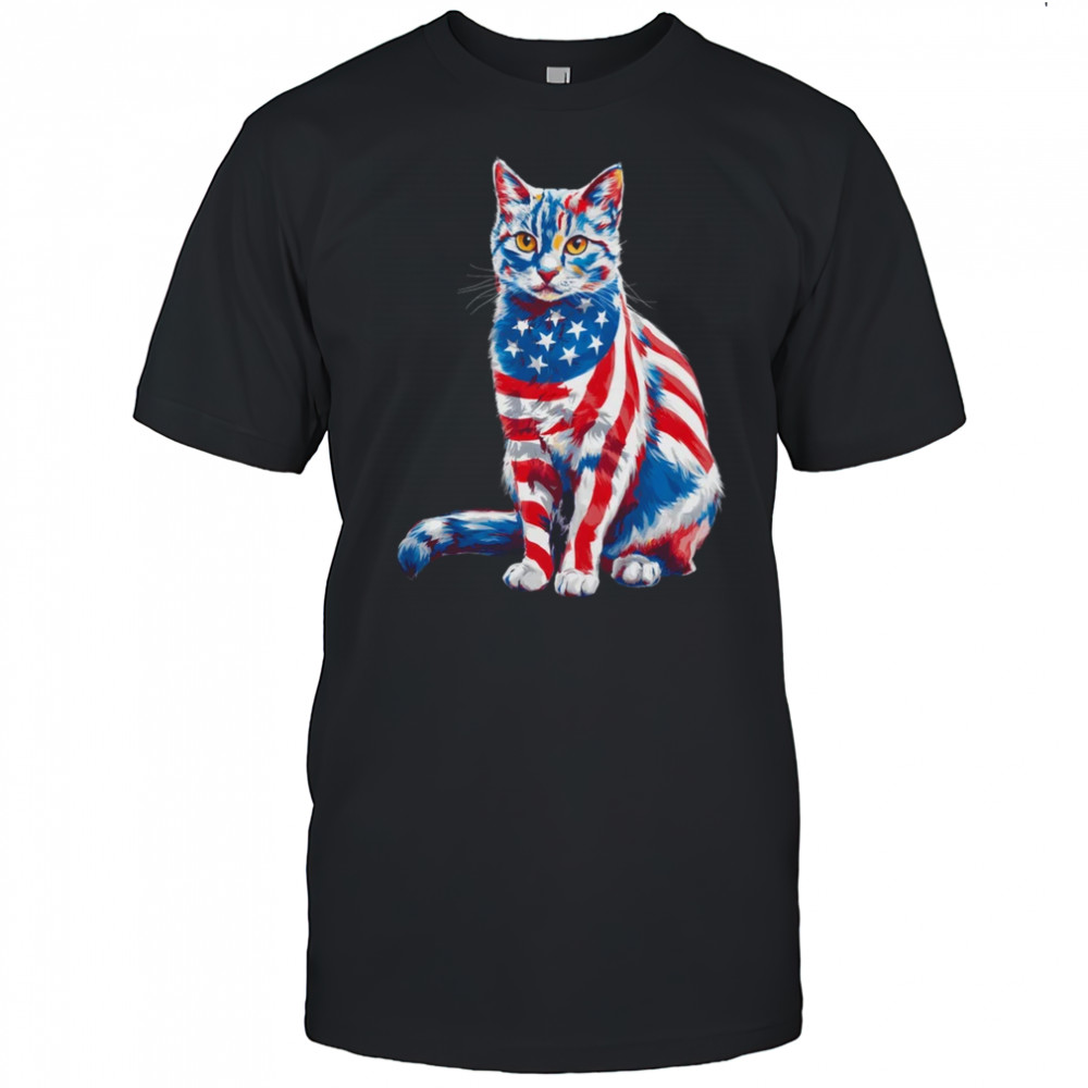 Funny Cute Cat Green Eyes USA Flag 4th Of July Cat Lover shirt