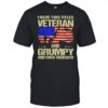 I have two titles veteran and grumpy and i rock them both USA flag shirt