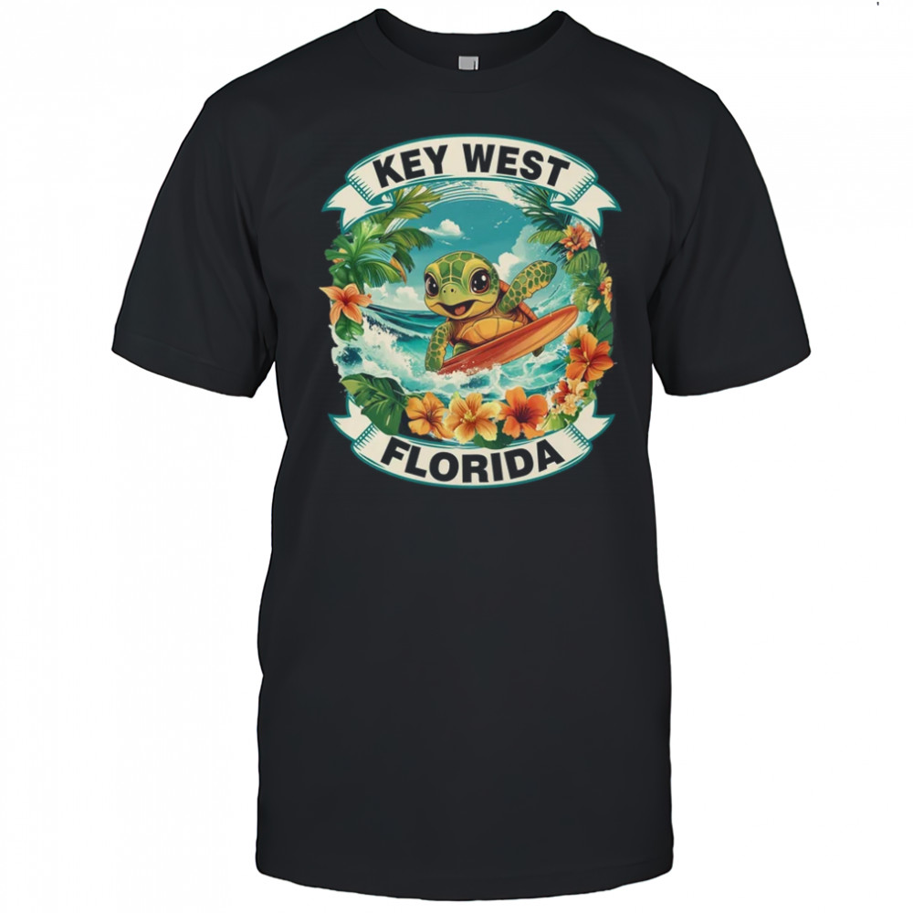 Key West Florida Cute Sea Turtle Surfing Summer Vacation shirt