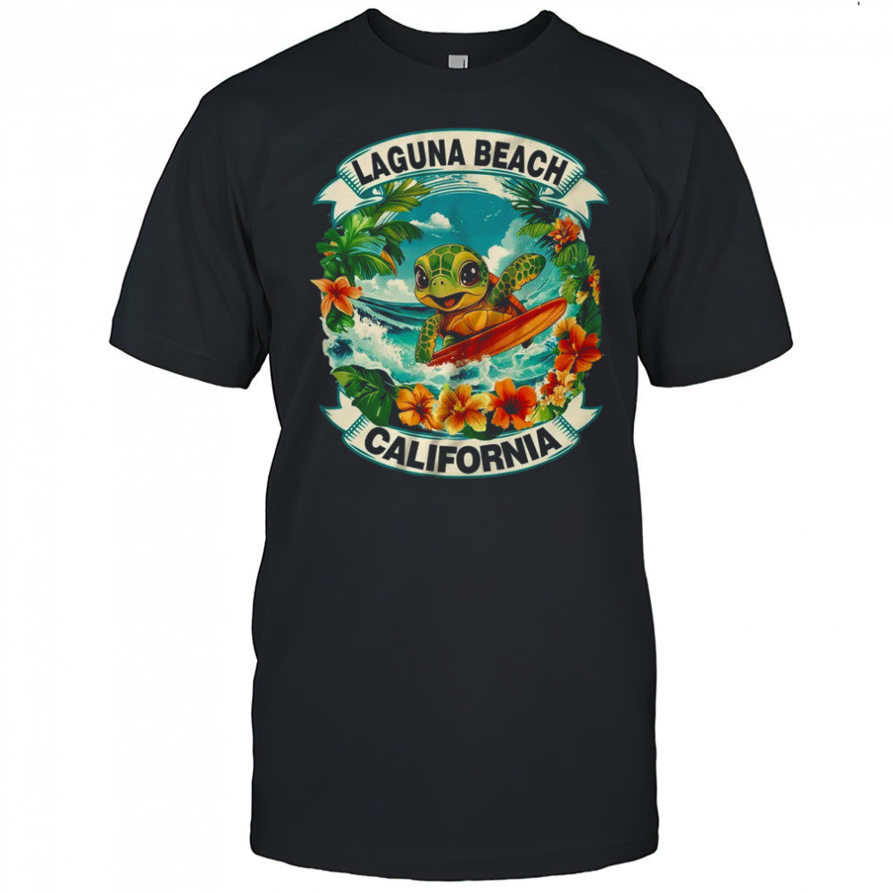 Laguna Beach California Cute Sea Turtle Surfing Summer Vacation shirt