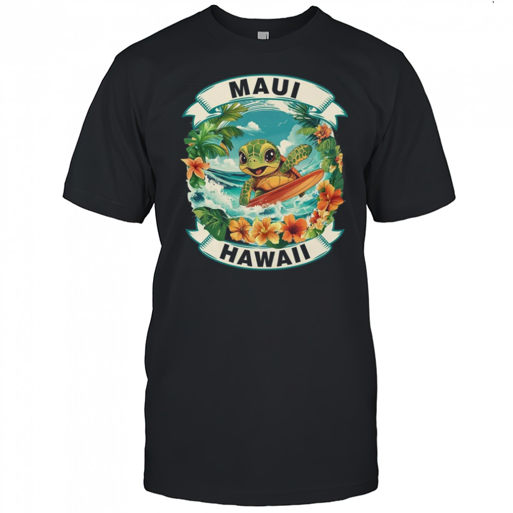 Maui Hawaii Cute Sea Turtle Surfing Summer Vacation shirt